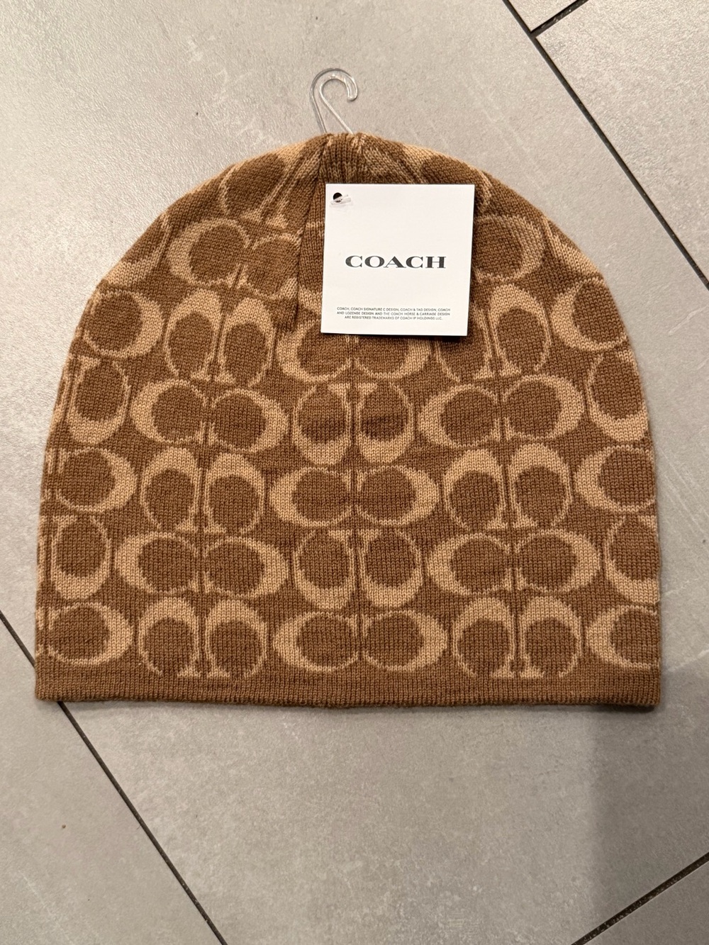 NWT - Coach Brown and Beige 'C' Wool Winter Beanie Hat